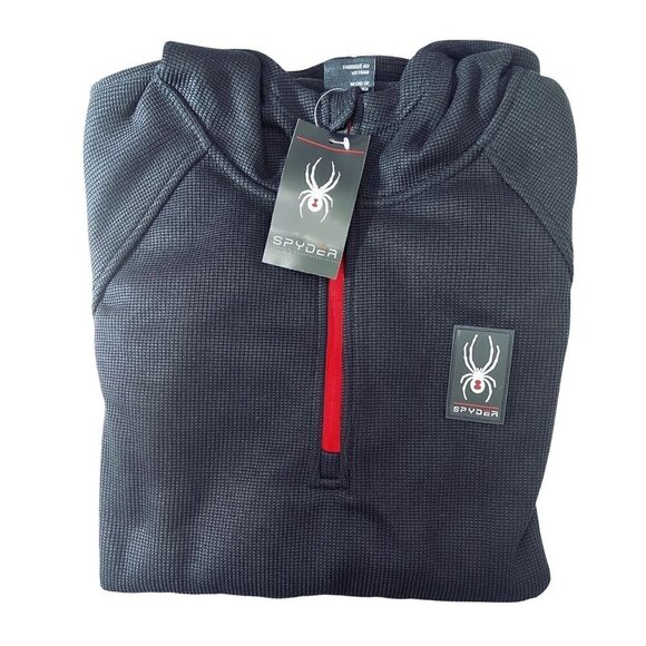 Spyder Logo Black Half Zip Knit Pullover Fleece Pockets Hoodie Sz L New - Picture 3 of 11